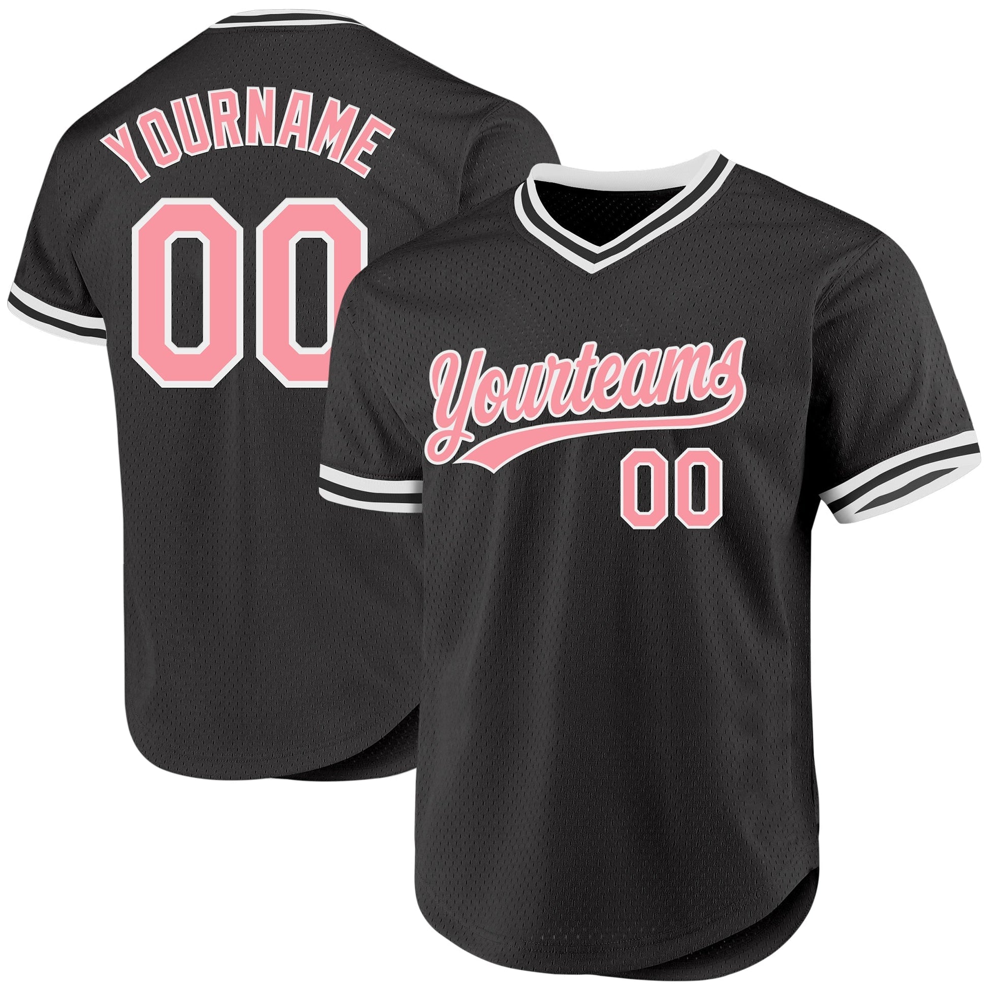 Custom Black Medium Pink-White Authentic Throwback Baseball Jersey baseball jersey product view 1