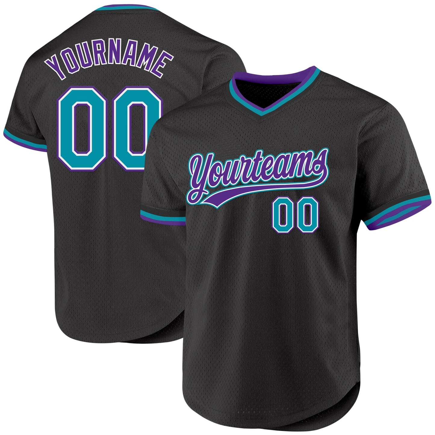Custom Black Teal-Purple Authentic Throwback Baseball Jersey baseball jersey product view 1