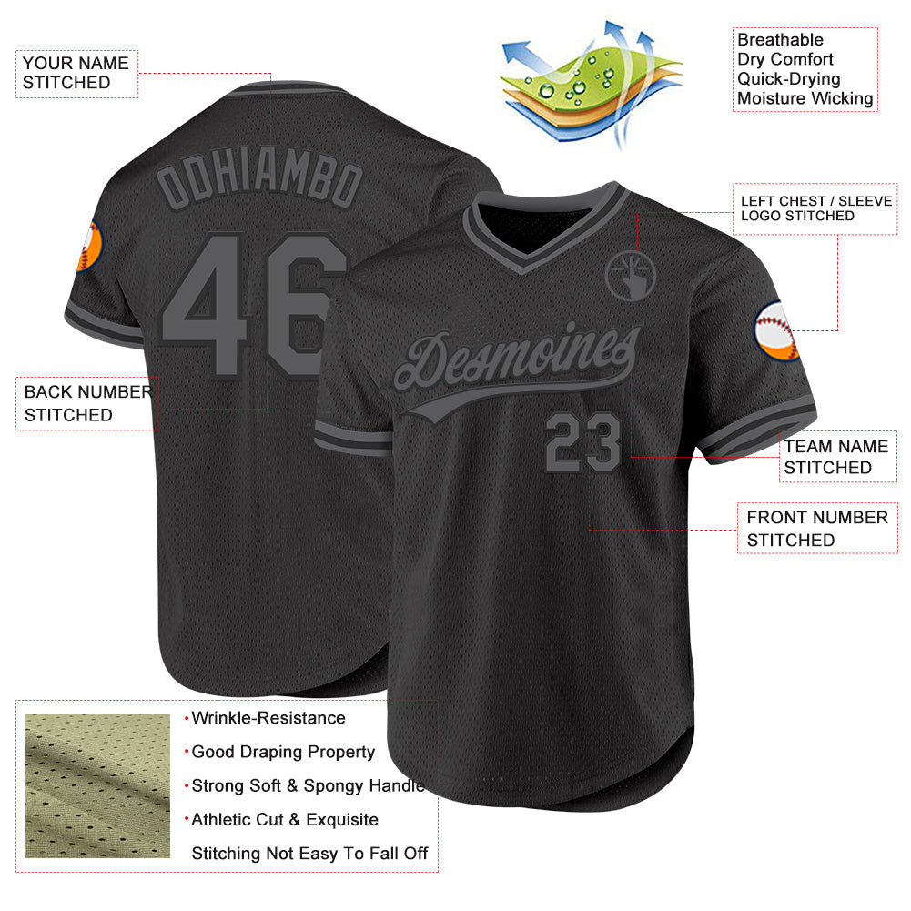Custom Black Steel Gray Authentic Throwback Baseball Jersey baseball jersey product view 3