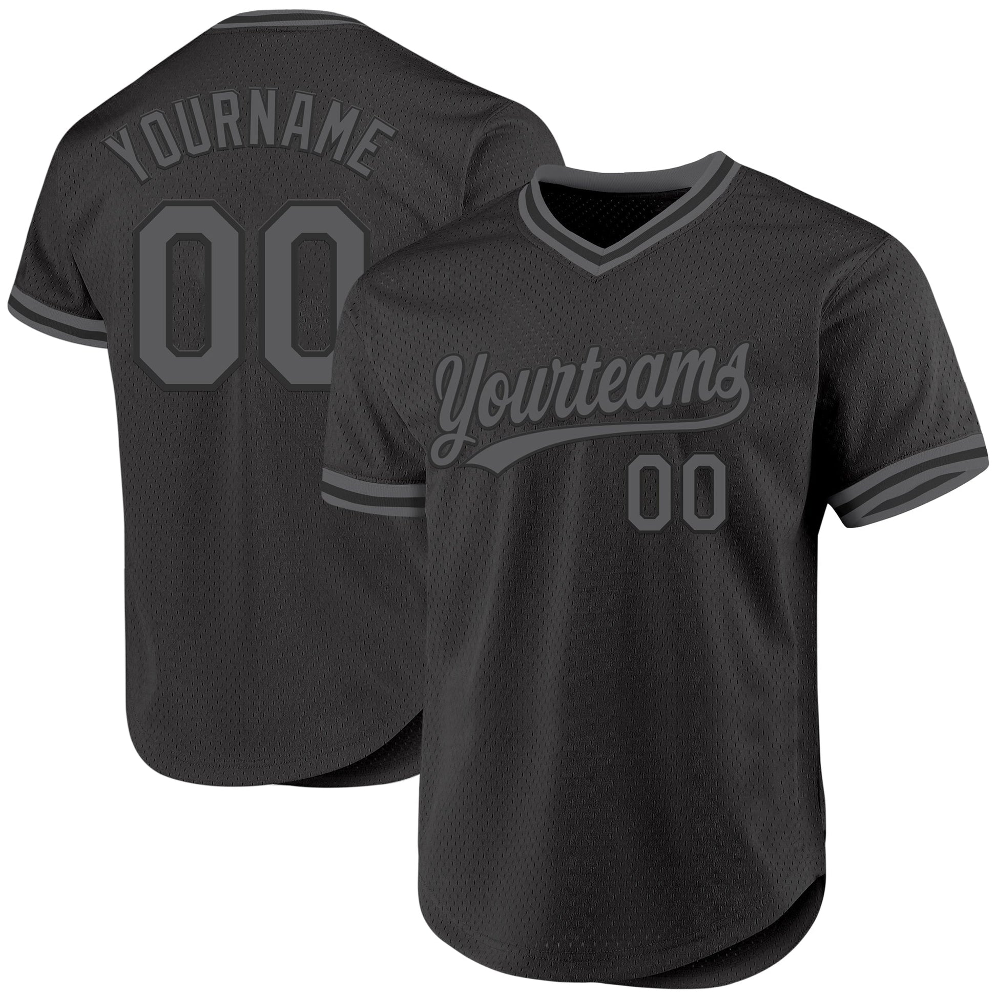 Custom Black Steel Gray Authentic Throwback Baseball Jersey baseball jersey product view 1