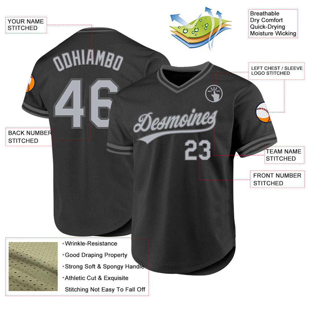 Custom Black Gray-Steel Gray Authentic Throwback Baseball Jersey baseball jersey product view 3