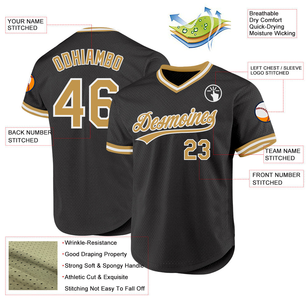 Custom Black Old Gold-White Authentic Throwback Baseball Jersey baseball jersey product view 3