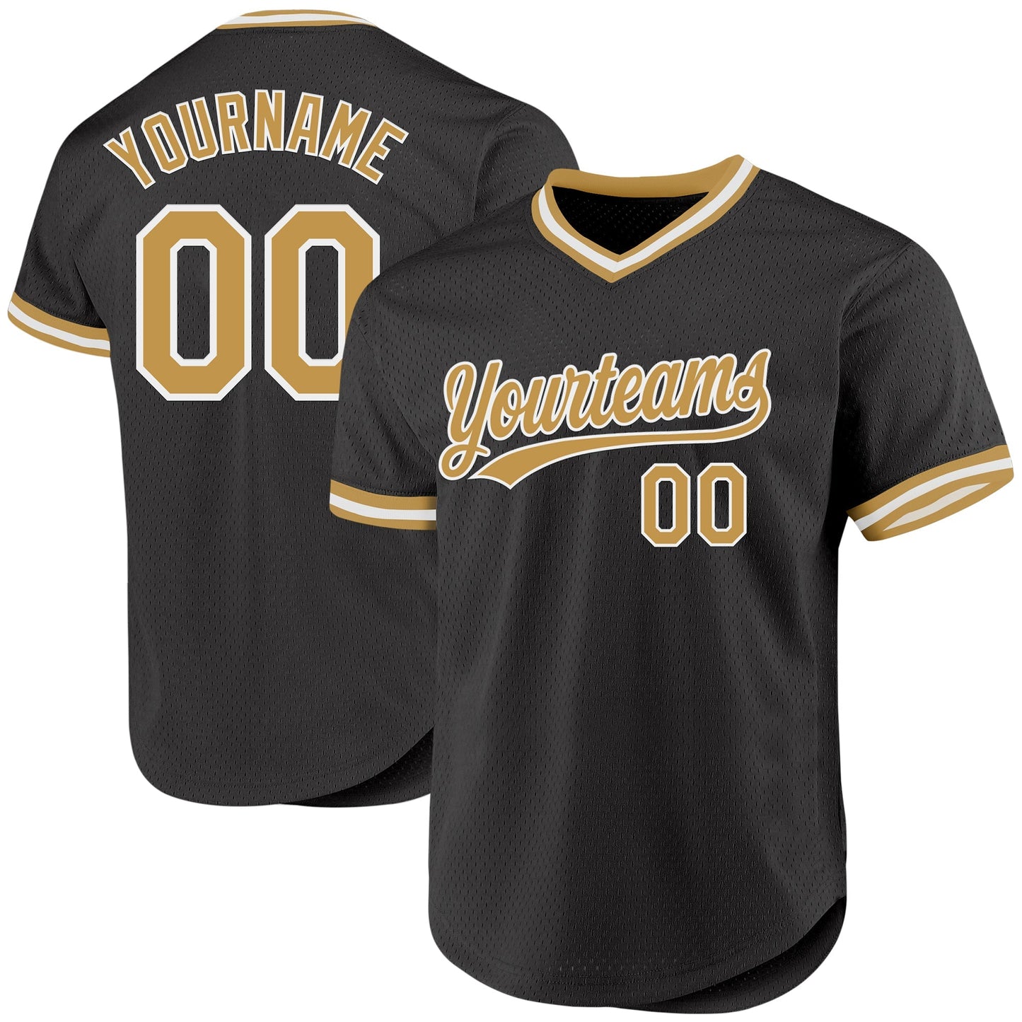 Custom Black Old Gold-White Authentic Throwback Baseball Jersey baseball jersey product view 1