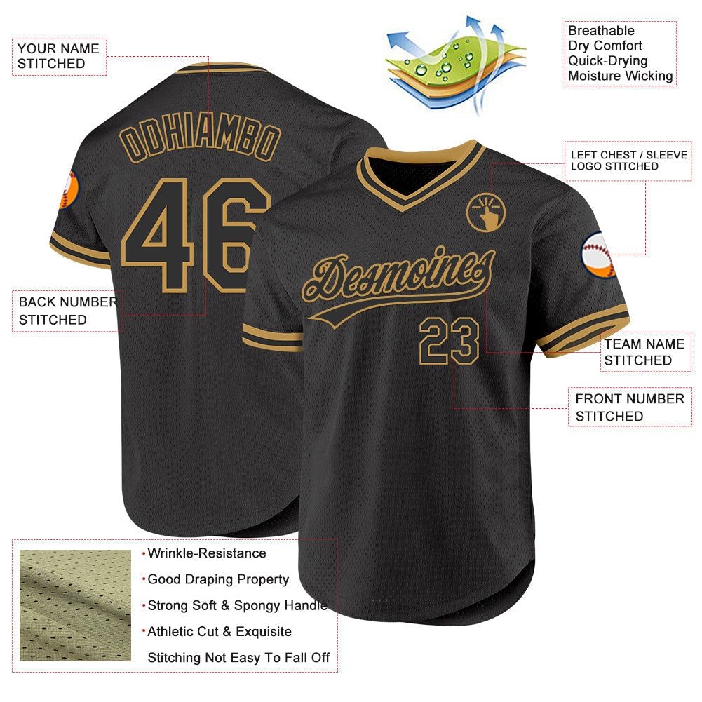 Custom Black Old Gold Authentic Throwback Baseball Jersey baseball jersey product view 3