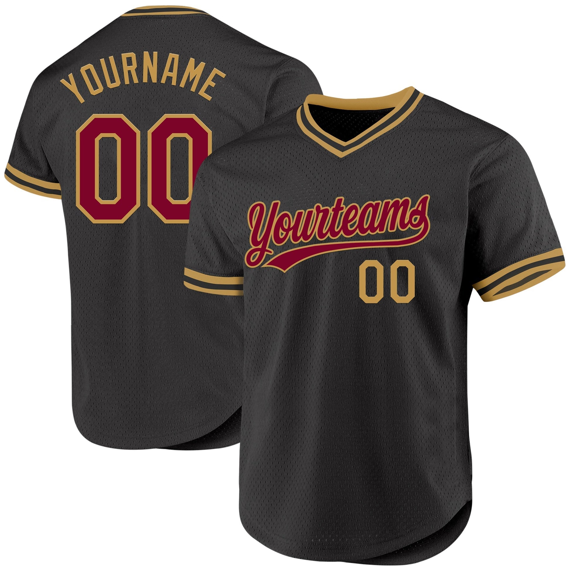 Custom Black Maroon-Old Gold Authentic Throwback Baseball Jersey baseball jersey product view 1