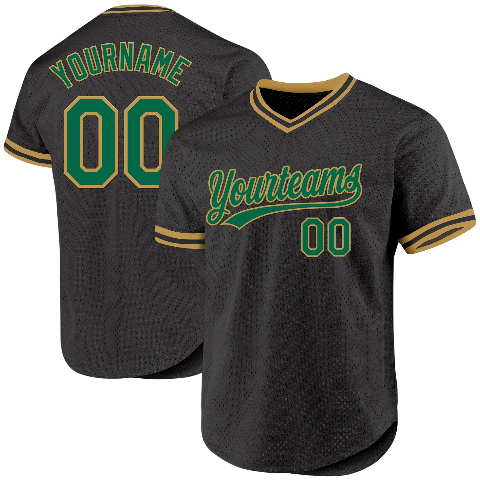 Custom Black Kelly Green-Old Gold Authentic Throwback Baseball Jersey baseball jersey product view 1
