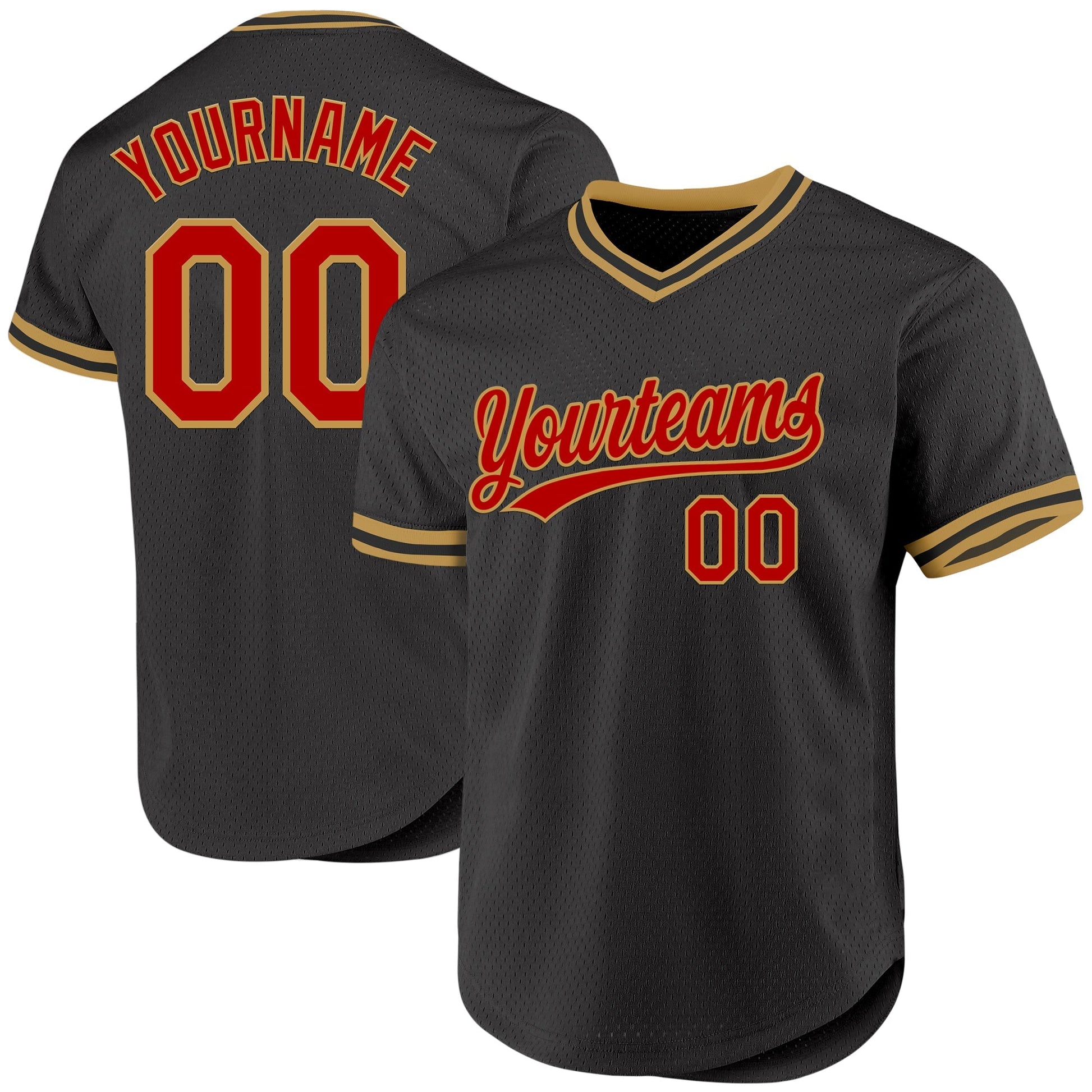 Custom Black Red-Old Gold Authentic Throwback Baseball Jersey baseball jersey product view 1