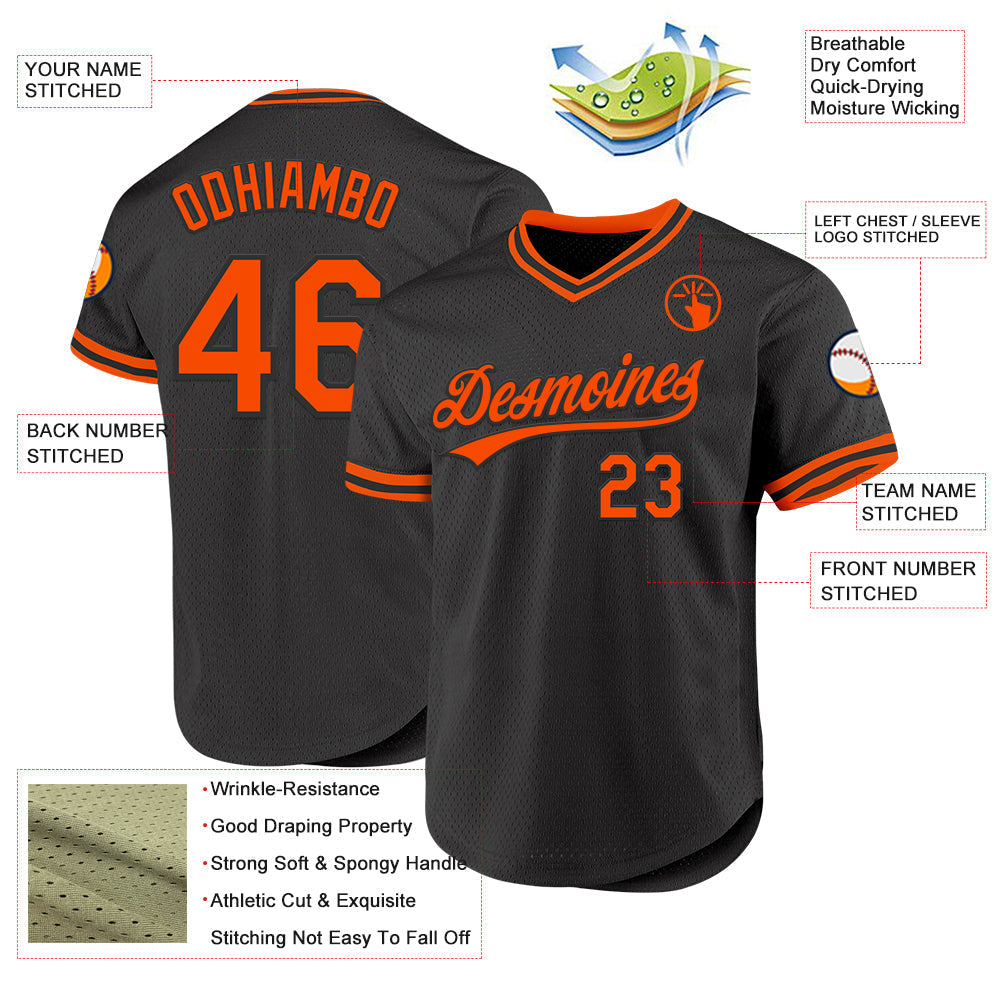 Custom Black Orange Authentic Throwback Baseball Jersey baseball jersey product view 3