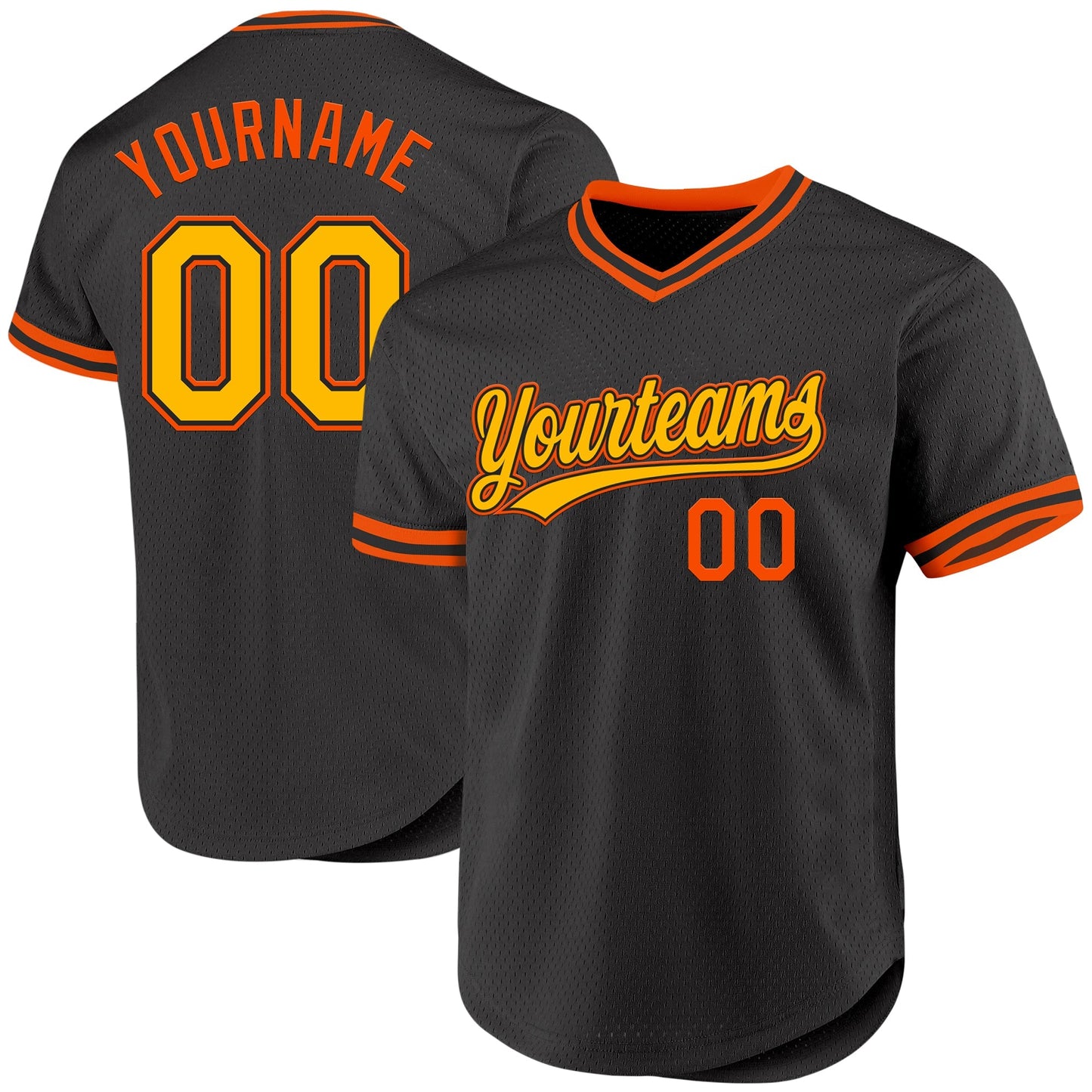 Custom Black Gold-Orange Authentic Throwback Baseball Jersey baseball jersey product view 1