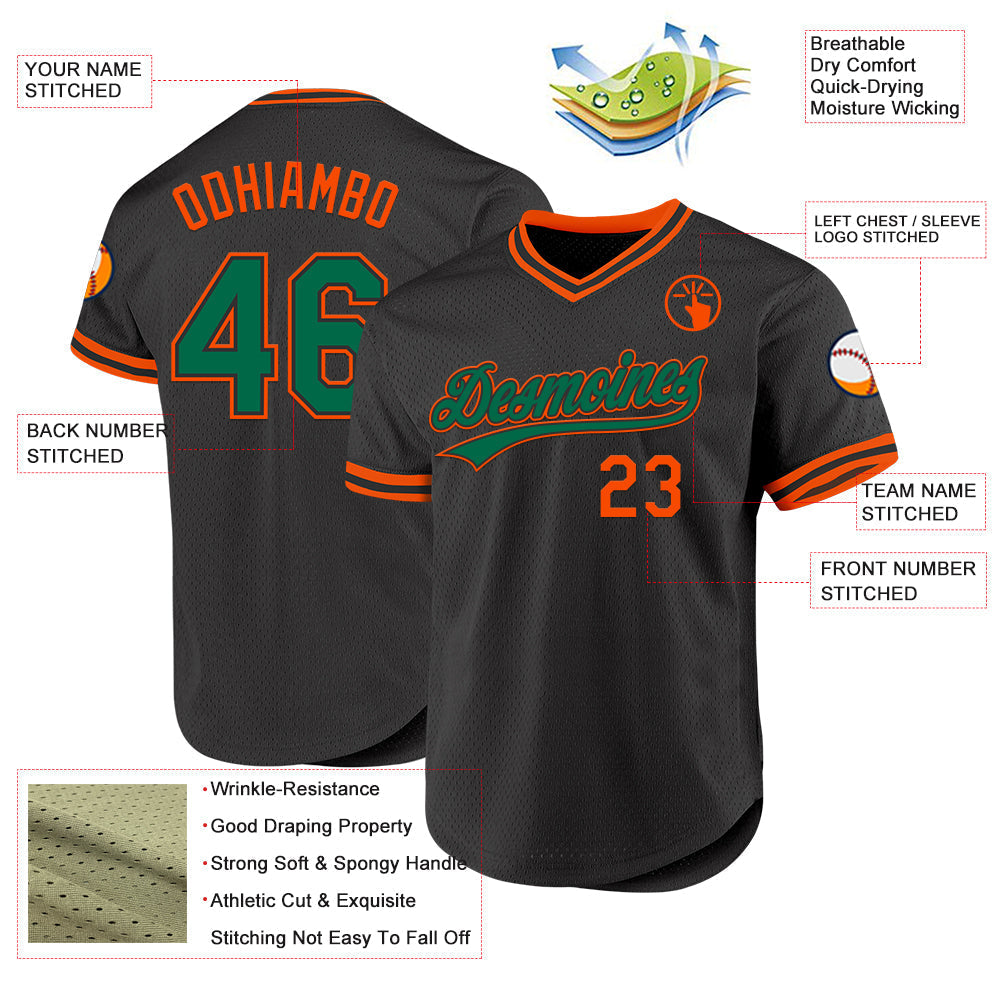 Custom Black Kelly Green-Orange Authentic Throwback Baseball Jersey baseball jersey product view 3
