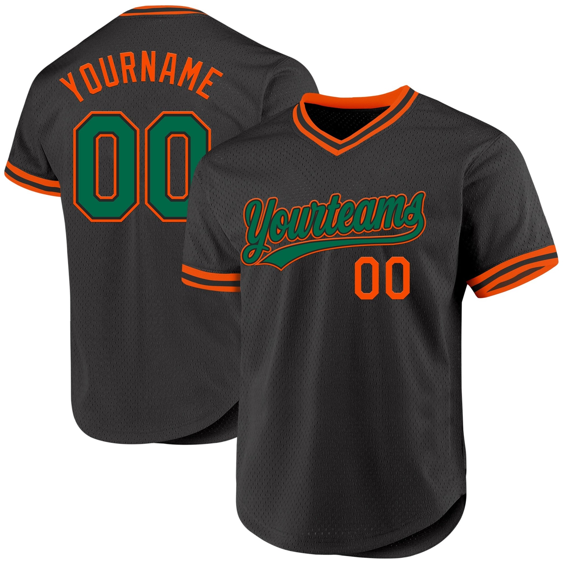 Custom Black Kelly Green-Orange Authentic Throwback Baseball Jersey baseball jersey product view 1