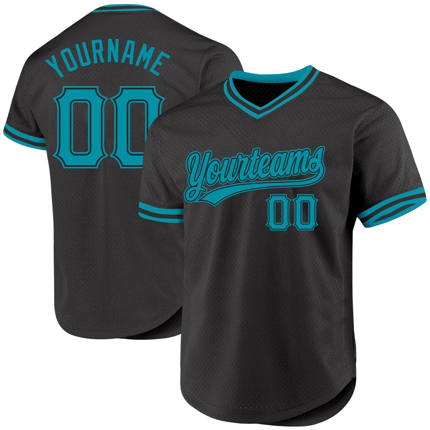 Custom Black Teal Authentic Throwback Baseball Jersey baseball jersey product view 1