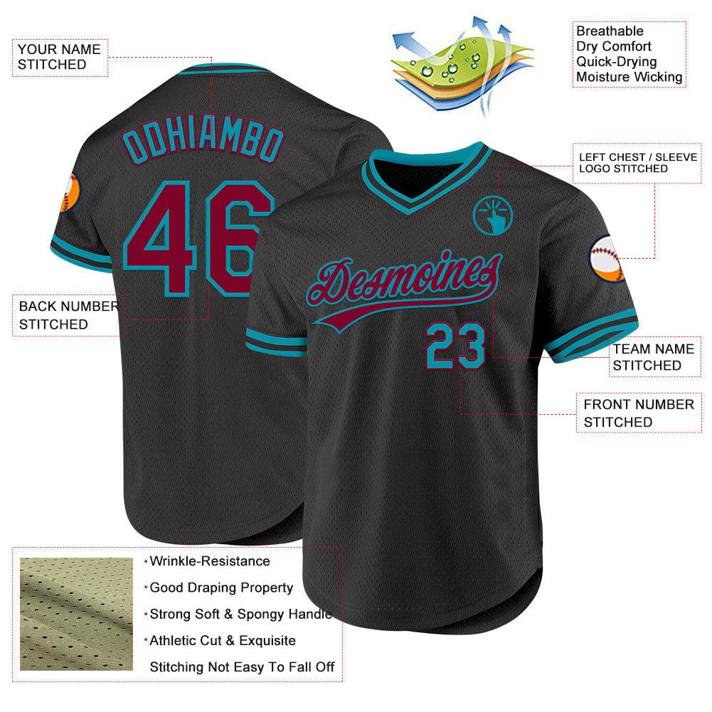 Custom Black Maroon-Yellow Authentic Throwback Baseball Jersey baseball jersey product view 3