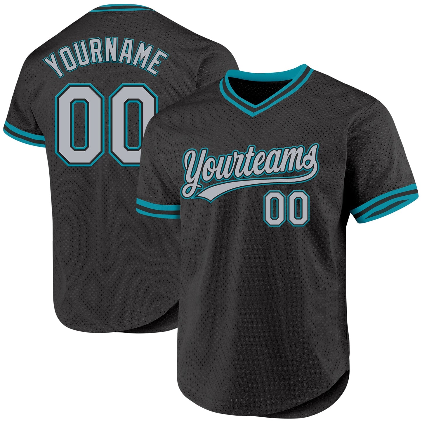 Custom Black Gray-Teal Authentic Throwback Baseball Jersey baseball jersey product view 1