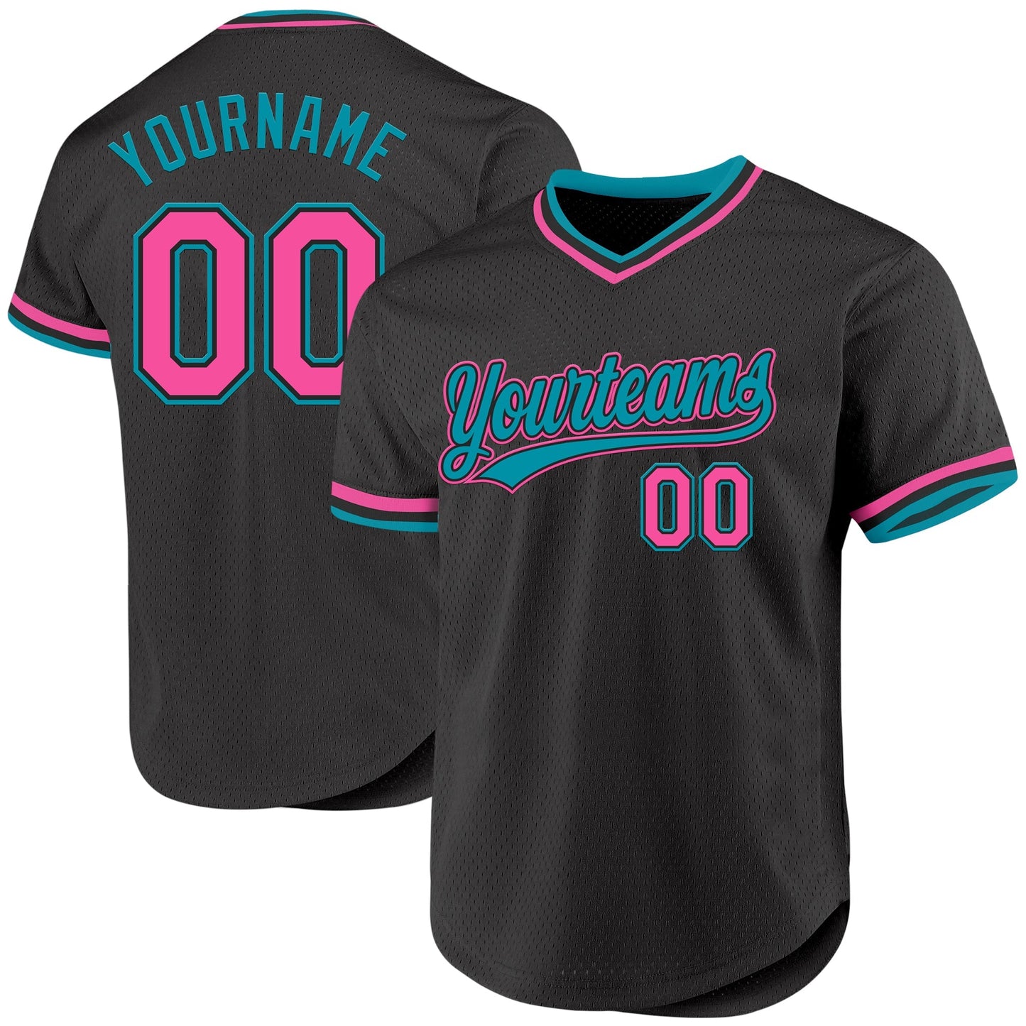 Custom Black Pink-Teal Authentic Throwback Baseball Jersey baseball jersey product view 1