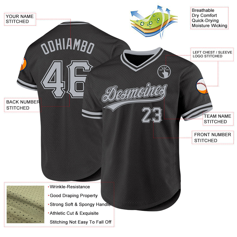 Custom Black Gray Authentic Throwback Baseball Jersey baseball jersey product view 3