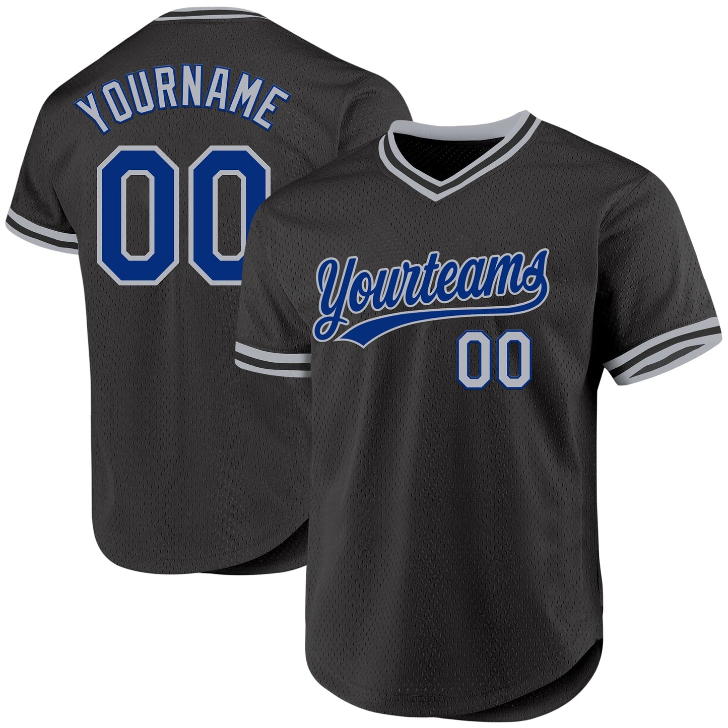 Custom Black Royal-Gray Authentic Throwback Baseball Jersey baseball jersey product view 1