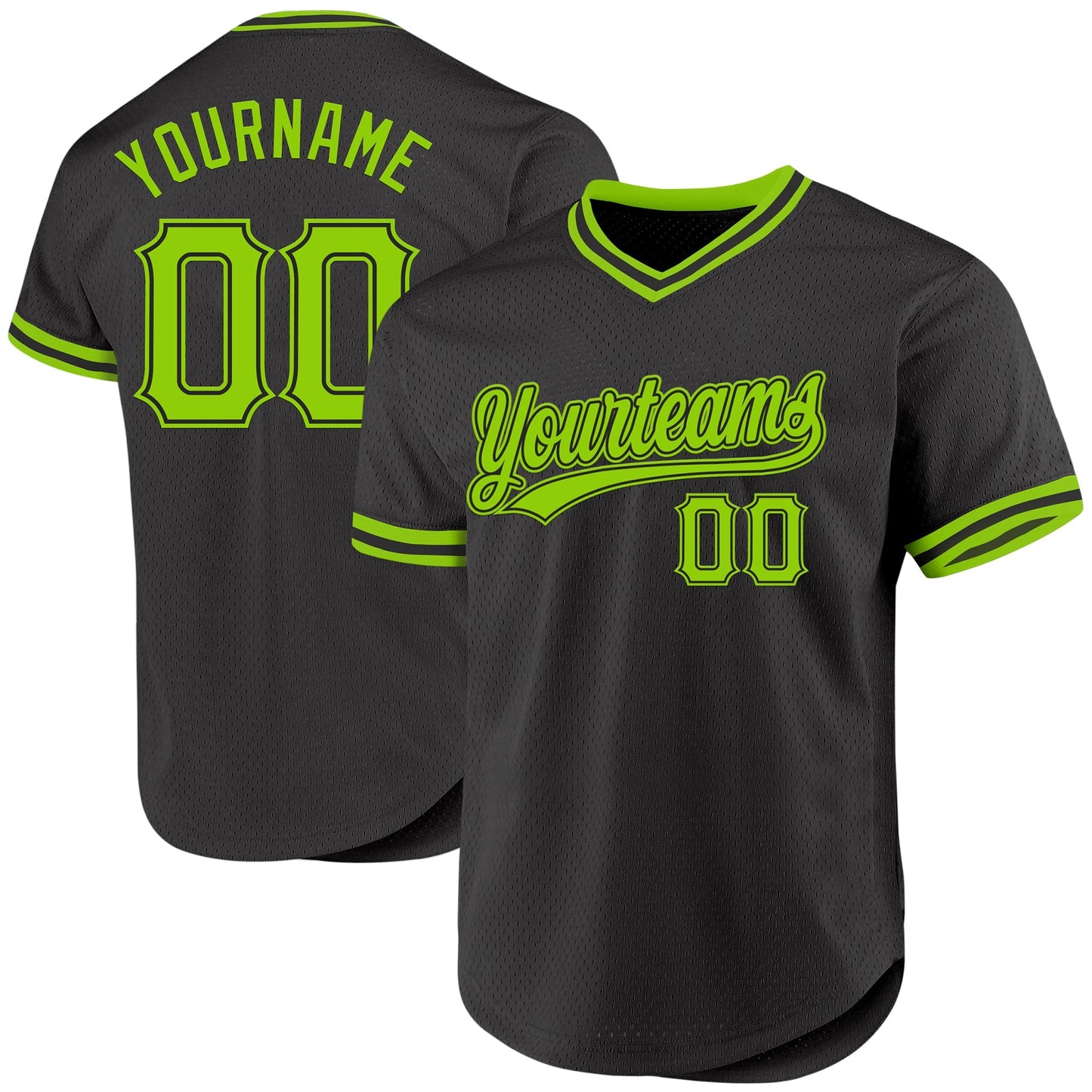 Custom Black Neon Green Authentic Throwback Baseball Jersey baseball jersey product view 1