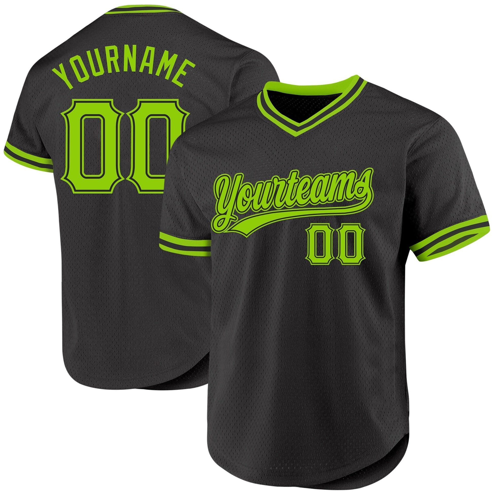Custom Black Neon Green Authentic Throwback Baseball Jersey baseball jersey product view 1