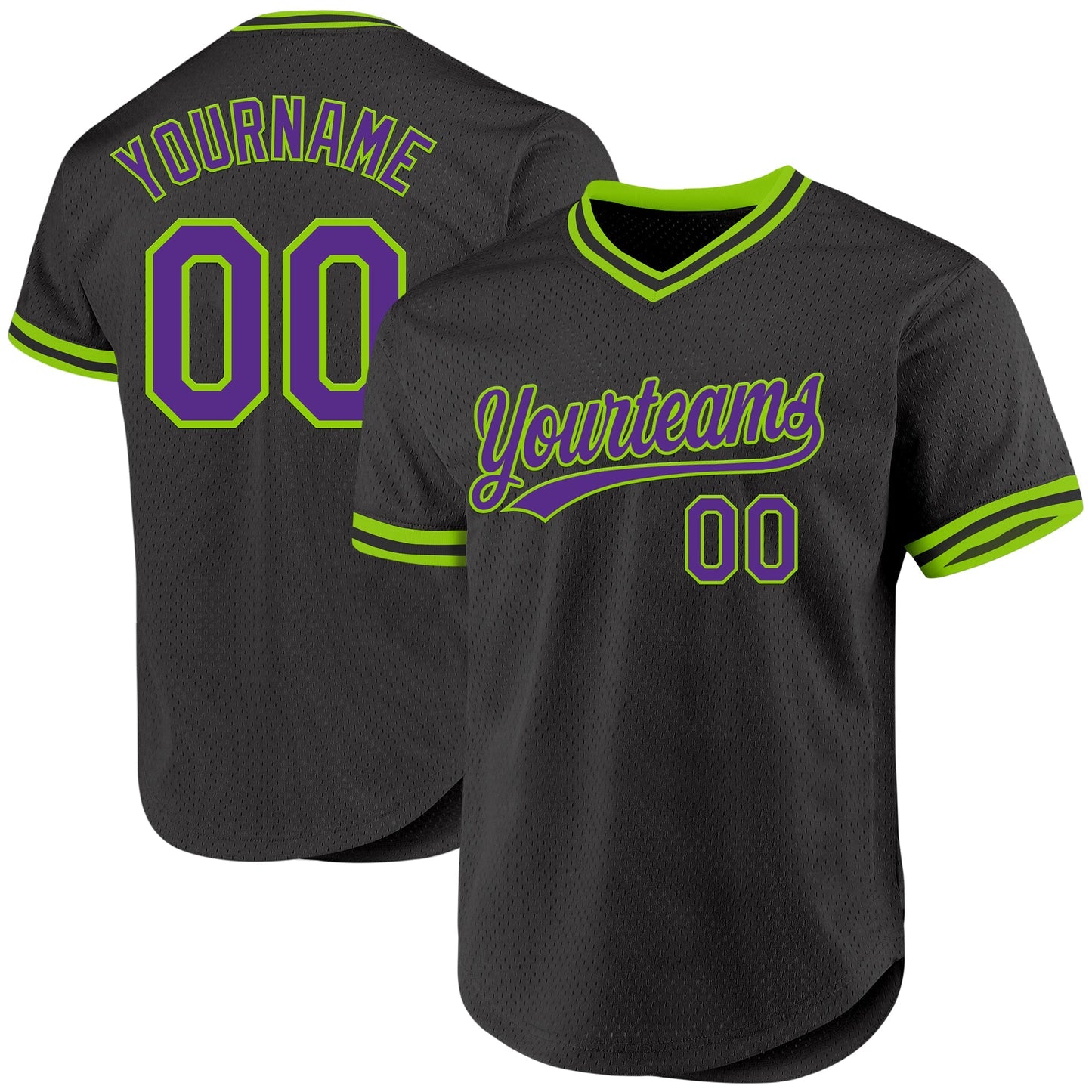 Custom Black Purple-Neon Green Authentic Throwback Baseball Jersey baseball jersey product view 1