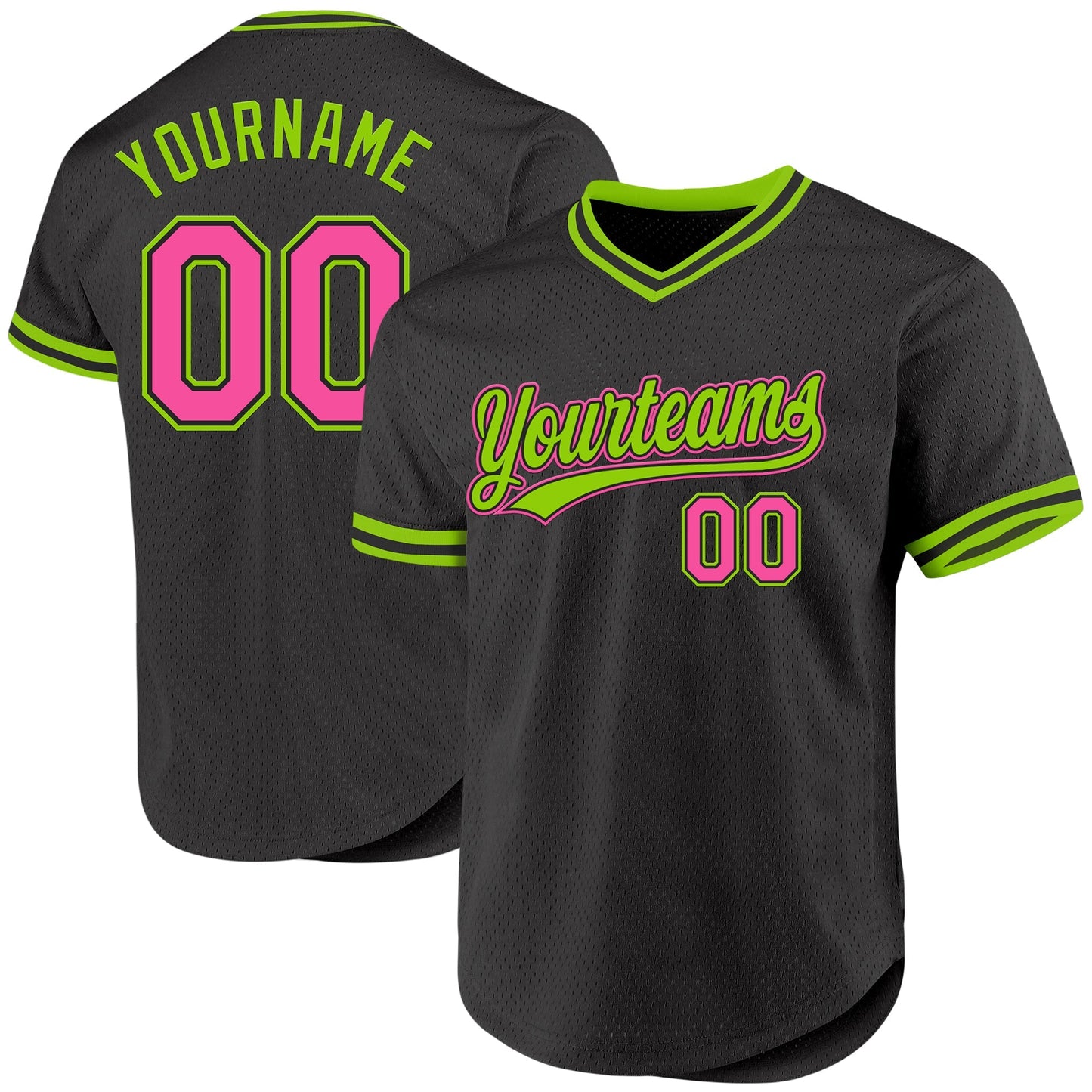 Custom Black Pink-Neon Green Authentic Throwback Baseball Jersey baseball jersey product view 1