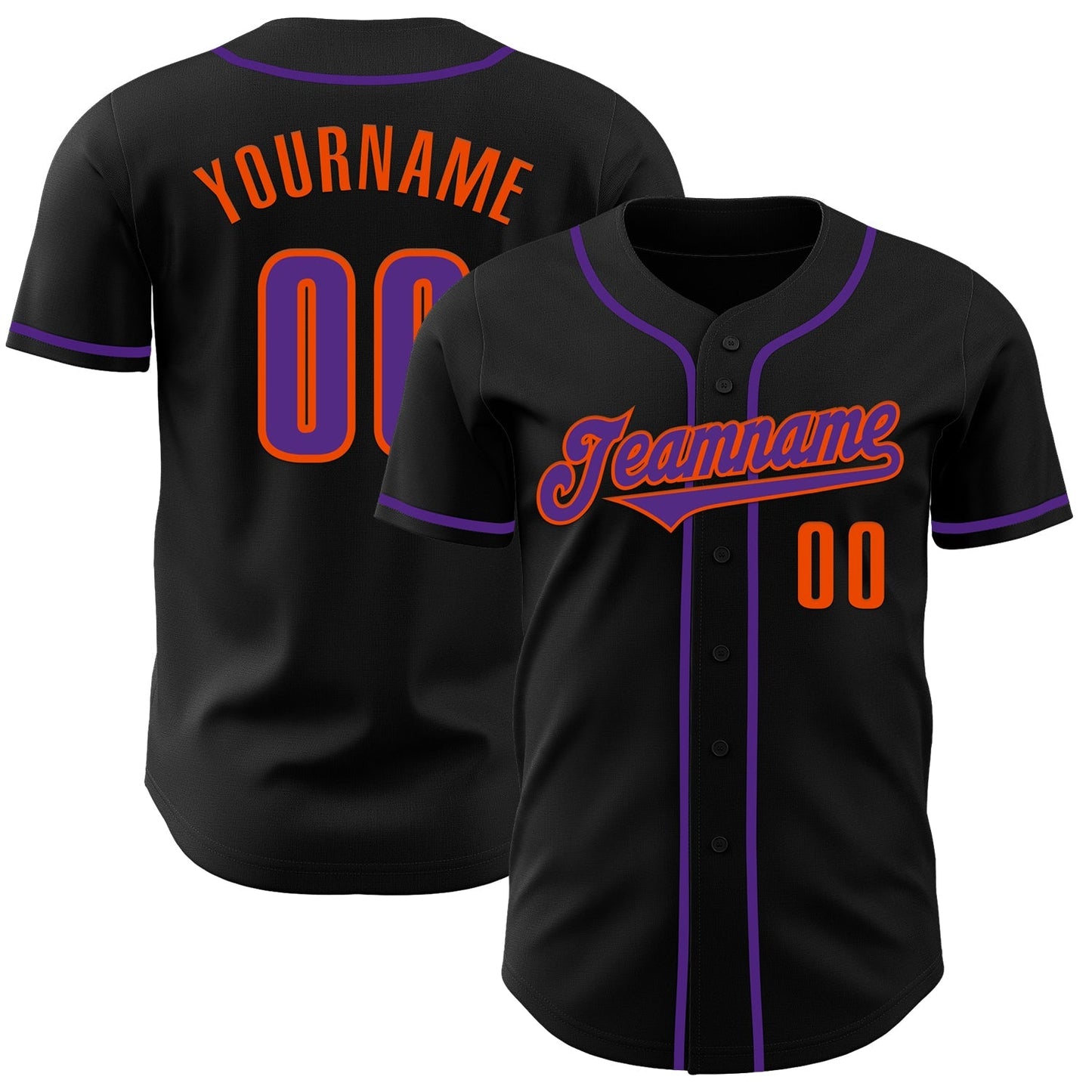 Custom Black Purple-Orange Authentic Baseball Jersey baseball jersey product view 1