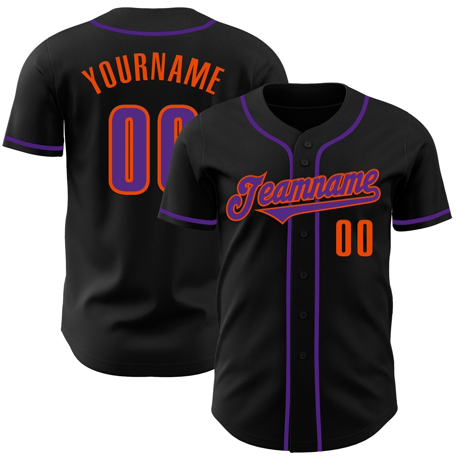 Custom Black Purple-Orange Authentic Baseball Jersey baseball jersey product view 1