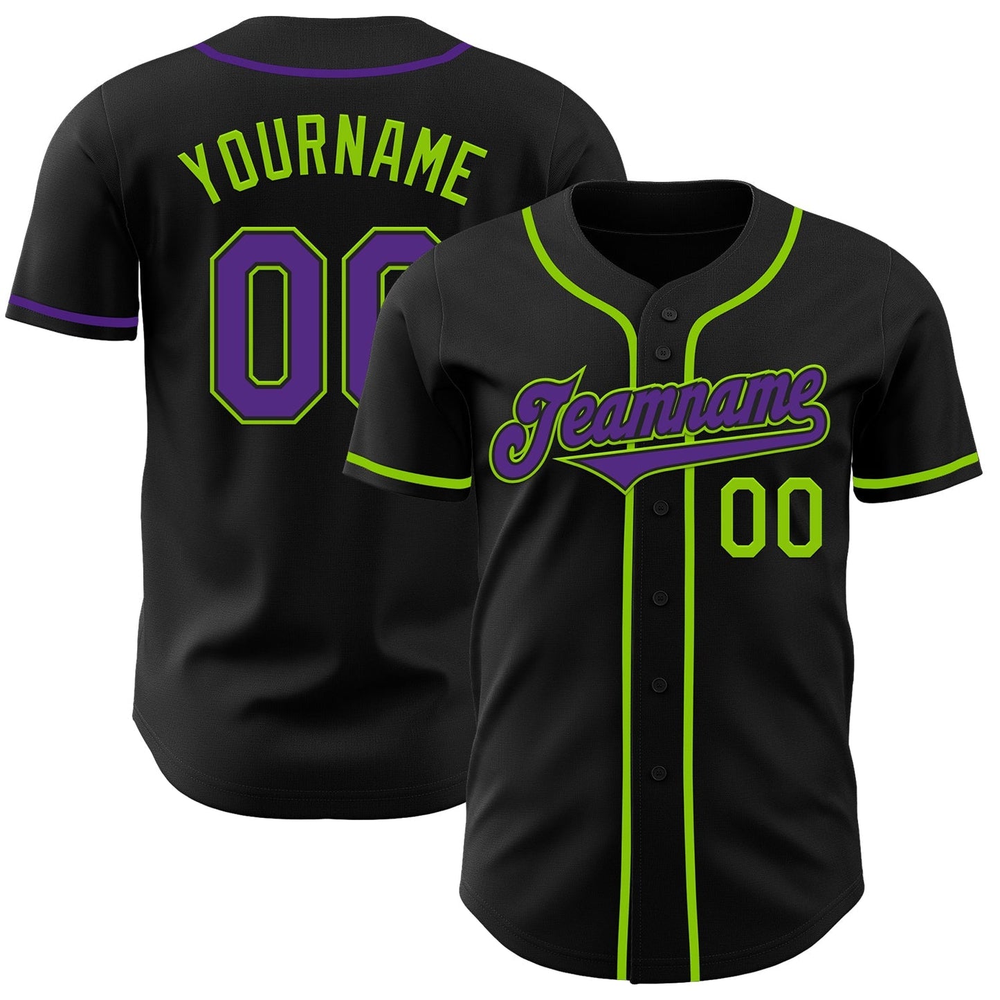 Custom Black Purple-Neon Green Authentic Baseball Jersey baseball jersey product view 1