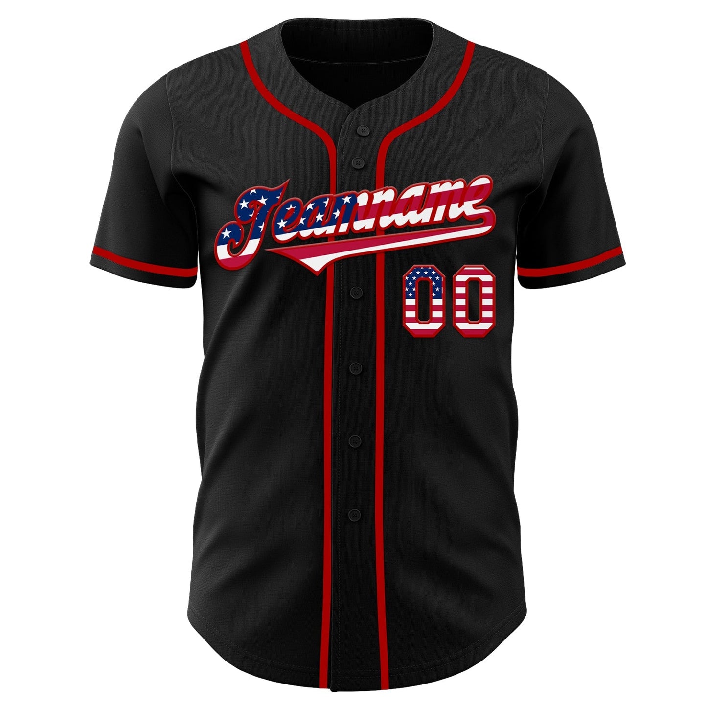 Custom Black USA Flag-Red Authentic Baseball Jersey baseball jersey product view 2