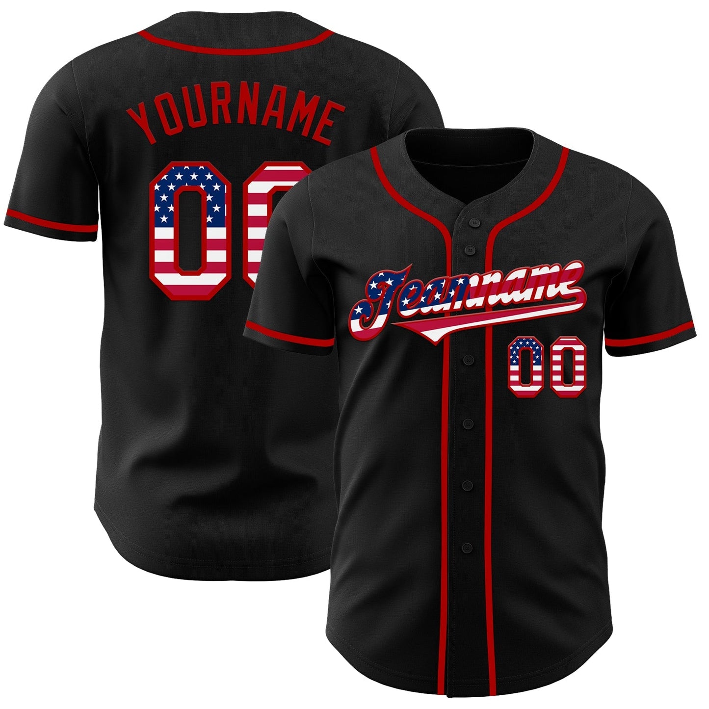 Custom Black USA Flag-Red Authentic Baseball Jersey baseball jersey product view 1