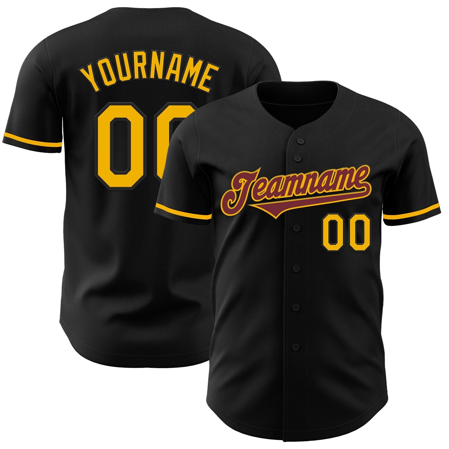 Custom Black Gold-Burgundy Authentic Baseball Jersey baseball jersey product view 1