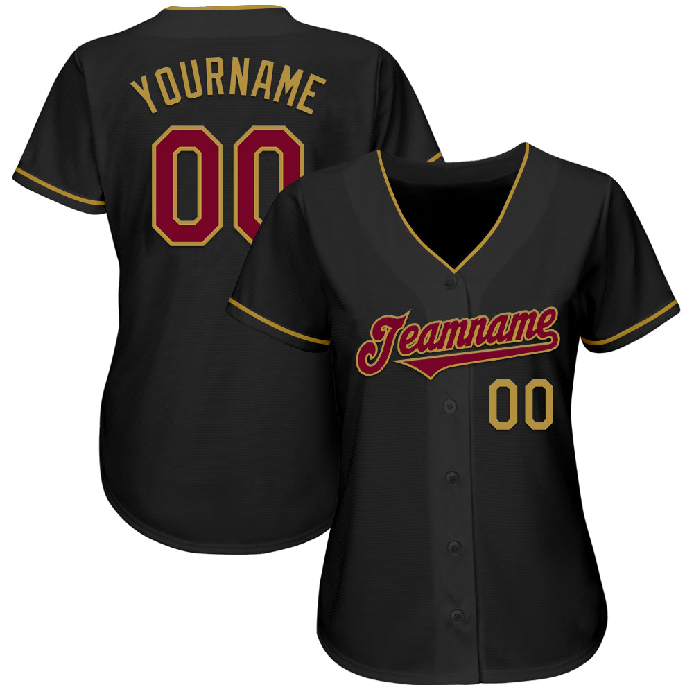 Custom Black Maroon-Old Gold Authentic Baseball Jersey baseball jersey product view 2