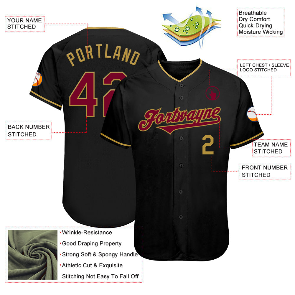 Custom Black Maroon-Old Gold Authentic Baseball Jersey baseball jersey product view 3