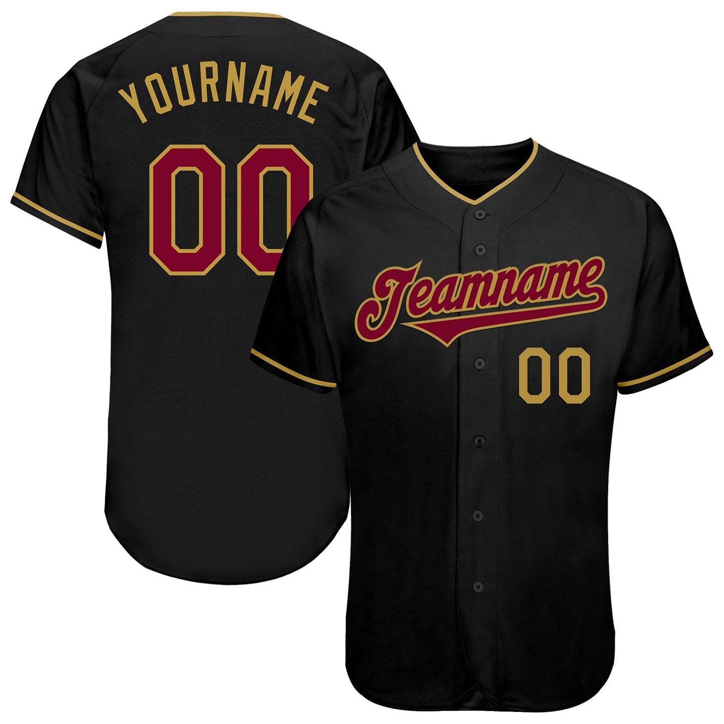 Custom Black Maroon-Old Gold Authentic Baseball Jersey baseball jersey product view 1