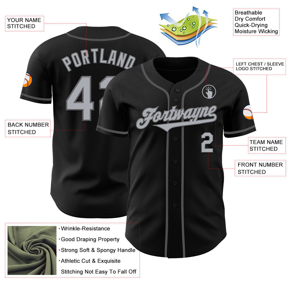 Custom Black Gray-Steel Gray Authentic Baseball Jersey baseball jersey product view 3