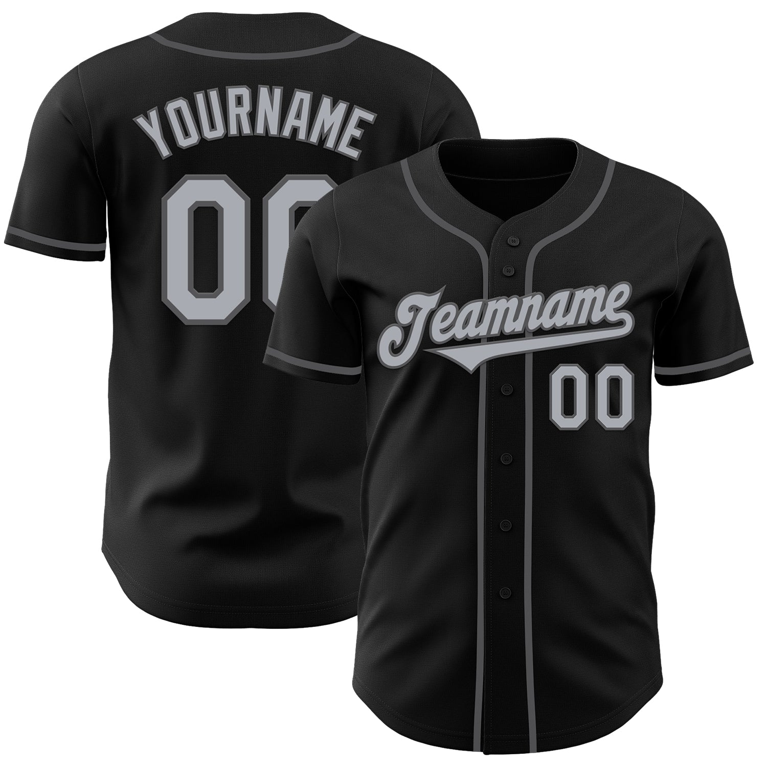 Custom Black Gray-Steel Gray Authentic Baseball Jersey baseball jersey product view 1