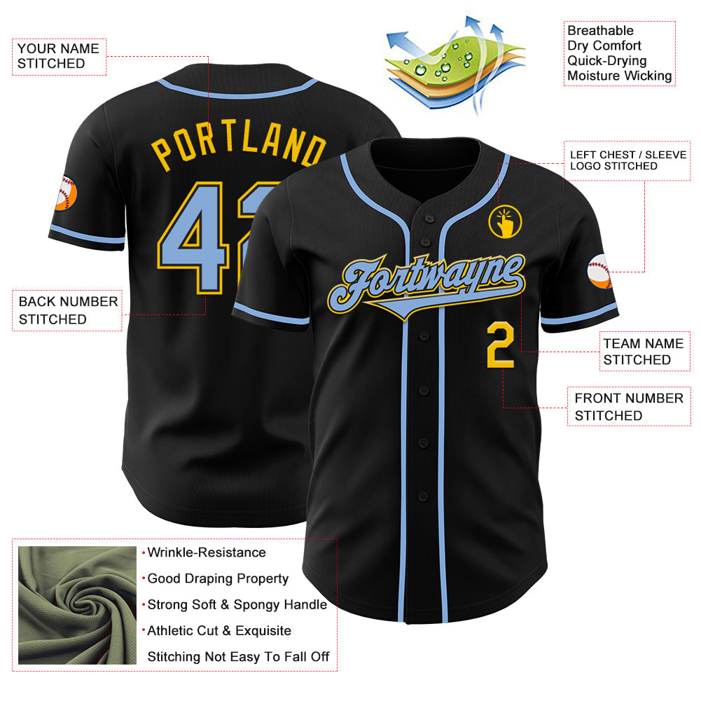 Custom Black Light Blue-Yellow Authentic Baseball Jersey baseball jersey product view 3