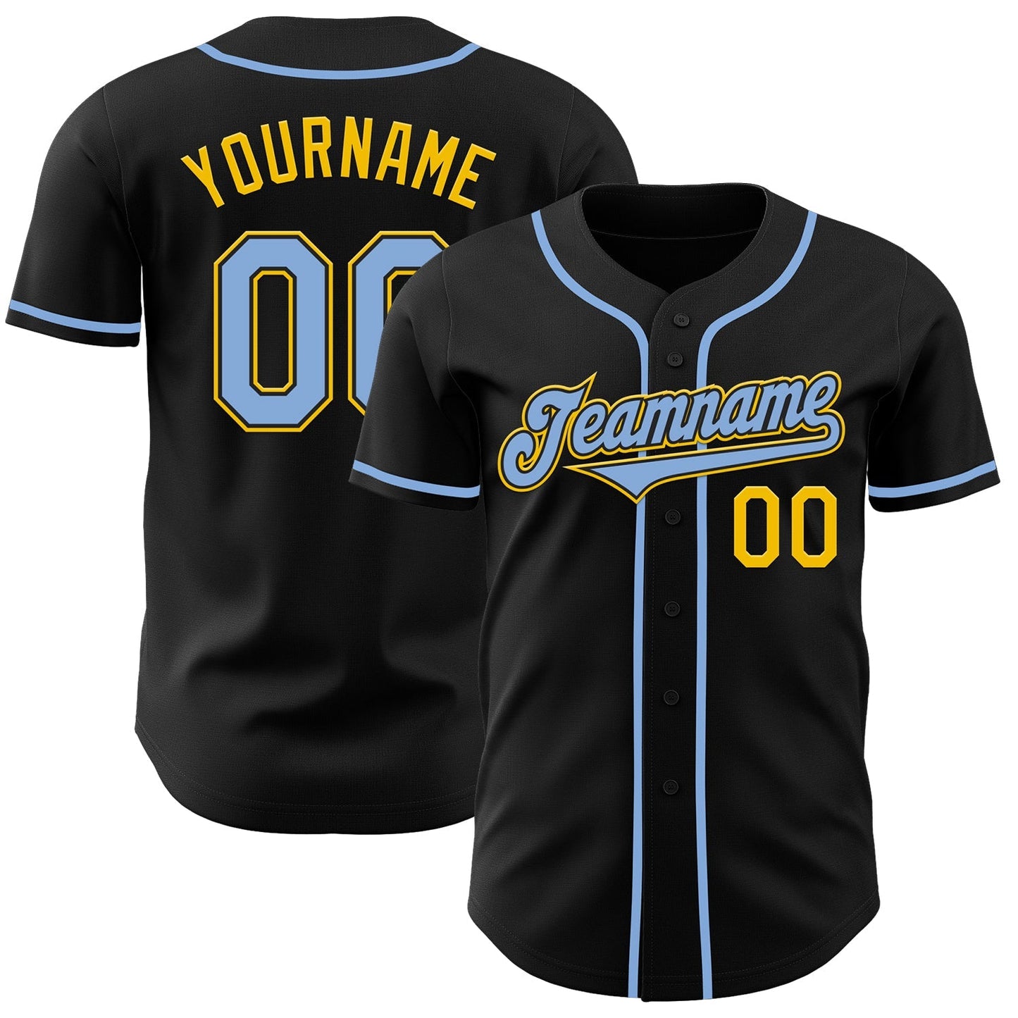 Custom Black Light Blue-Yellow Authentic Baseball Jersey baseball jersey product view 1
