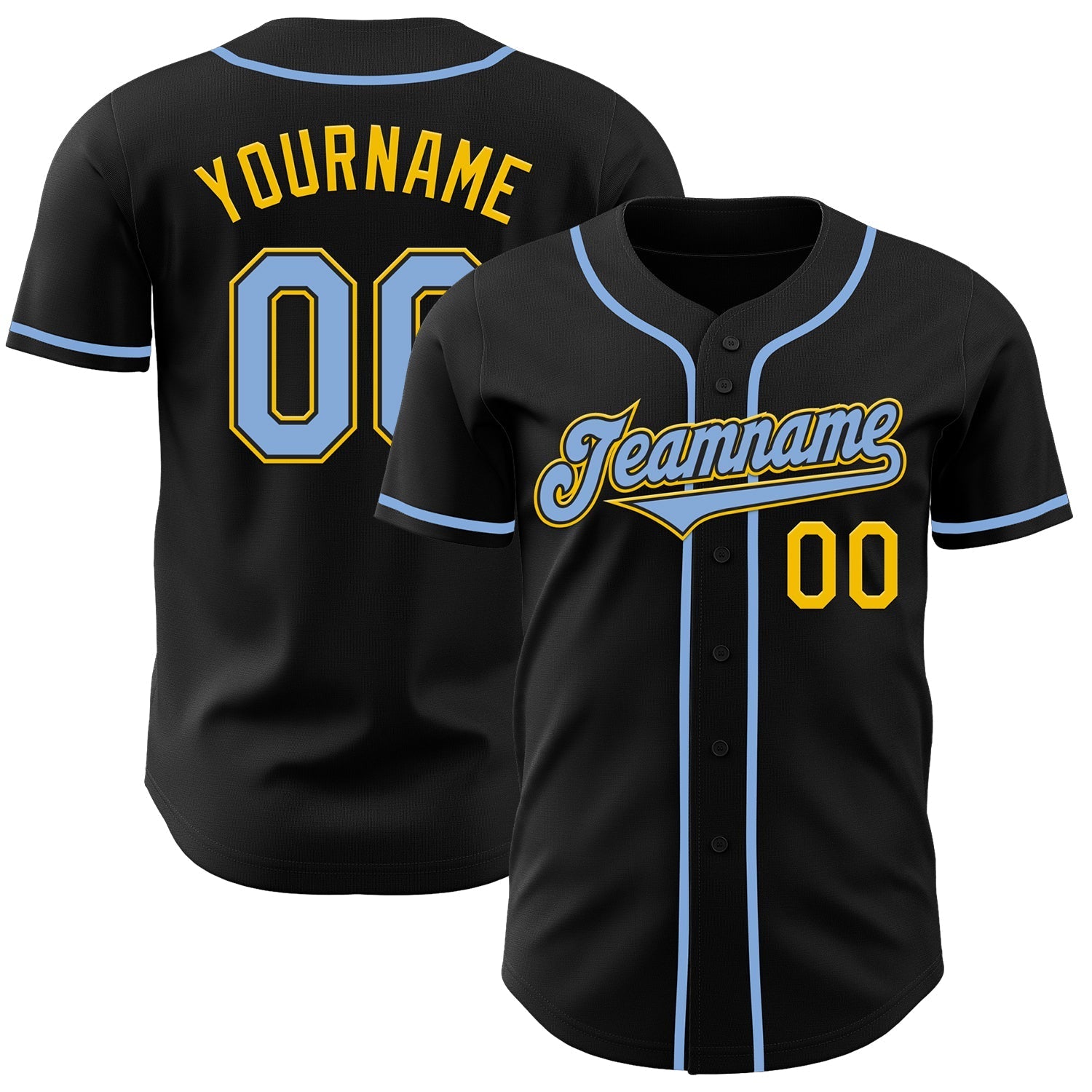 Custom Black Light Blue-Yellow Authentic Baseball Jersey baseball jersey product view 1