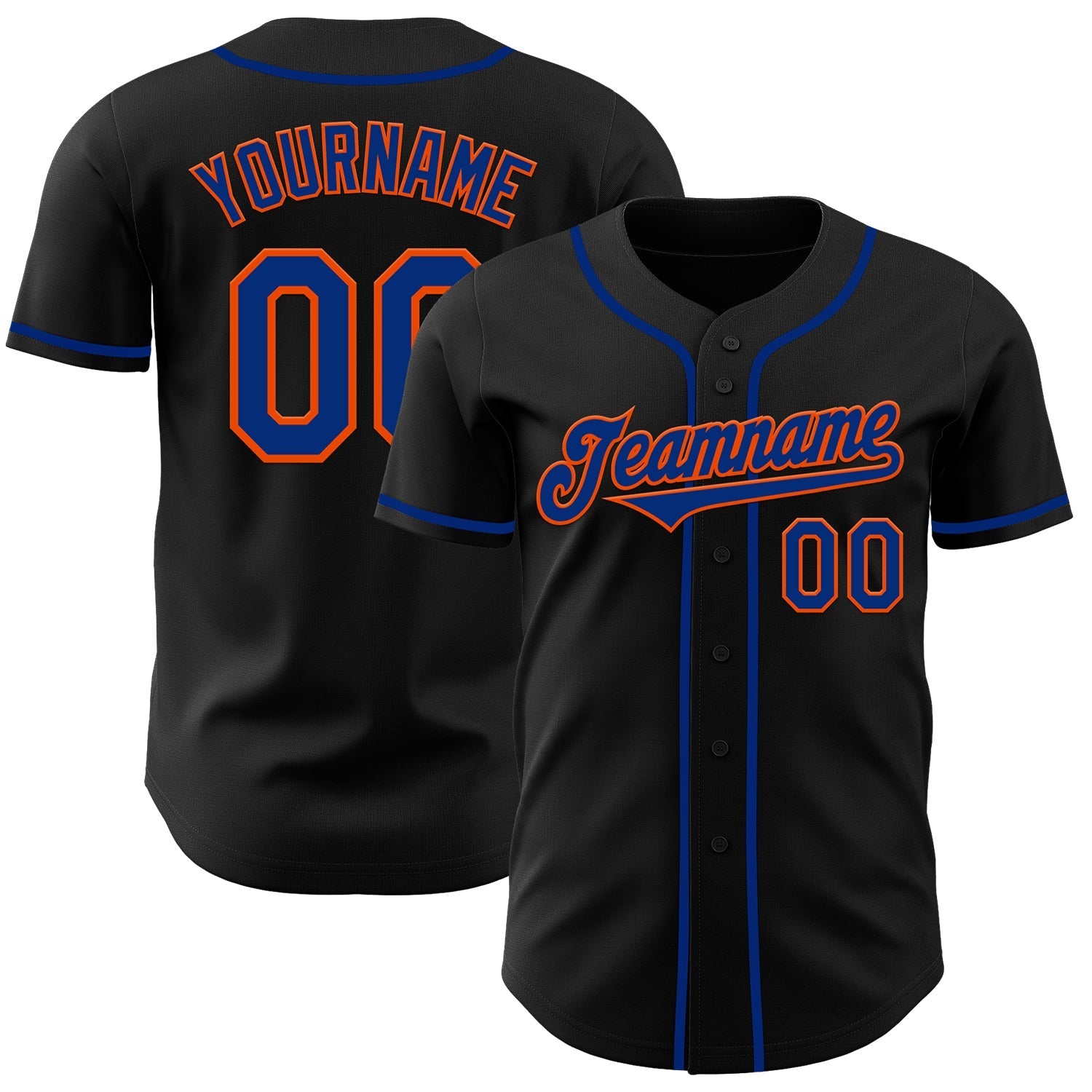 Custom Black Royal-Orange Authentic Baseball Jersey baseball jersey product view 1