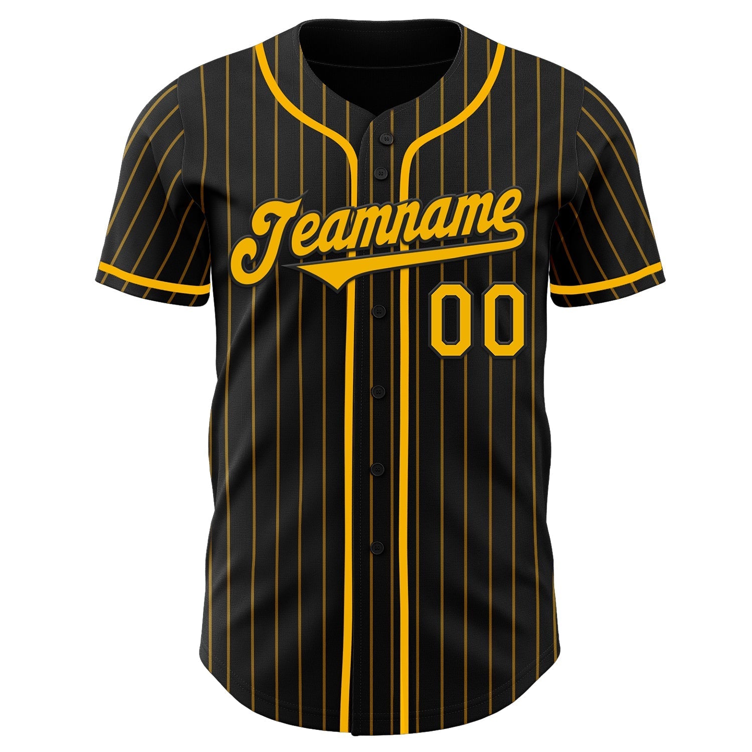 Custom Black Gold Pinstripe Gold Authentic Baseball Jersey baseball jersey product view 2
