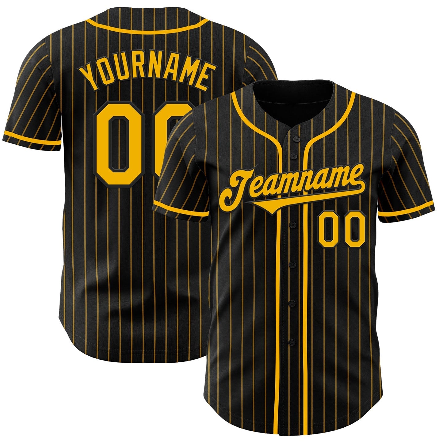 Custom Black Gold Pinstripe Gold Authentic Baseball Jersey baseball jersey product view 1