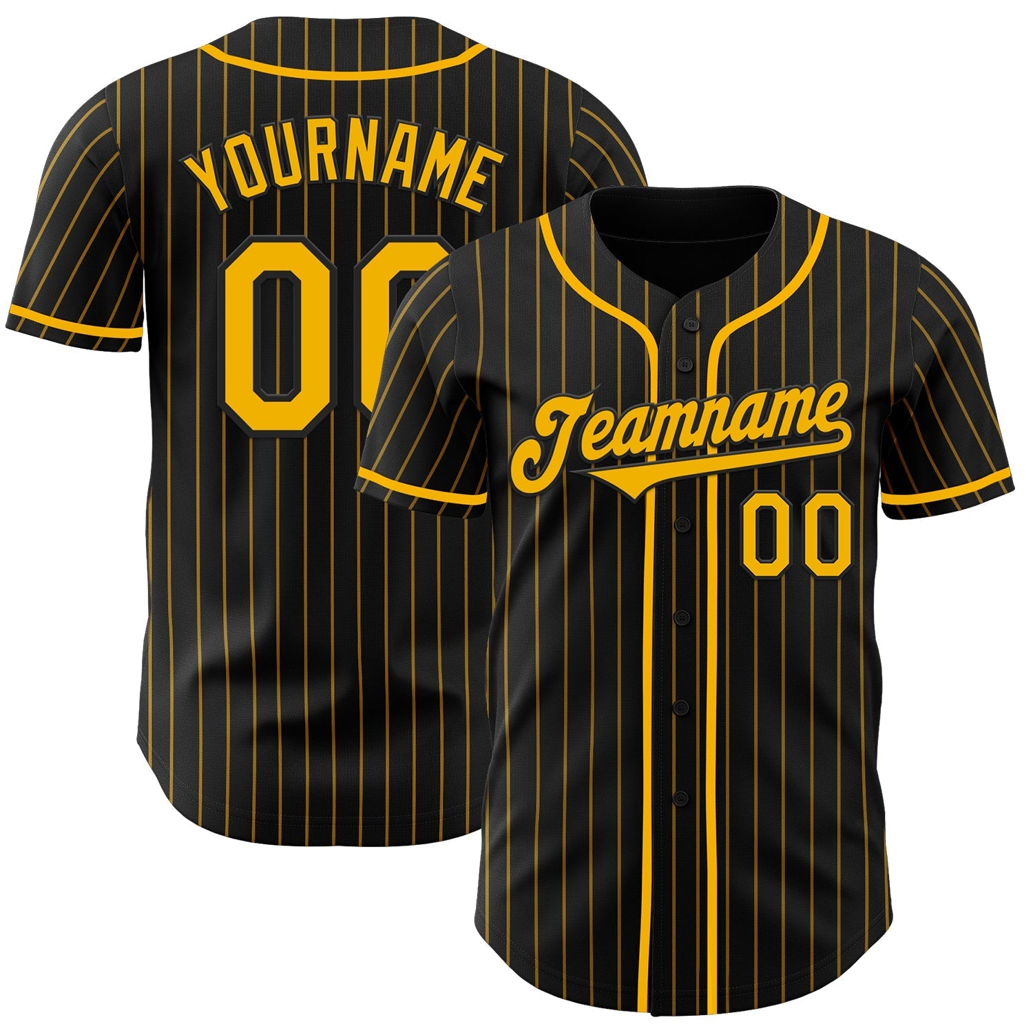 Custom Black Gold Pinstripe Gold Authentic Baseball Jersey baseball jersey product view 1