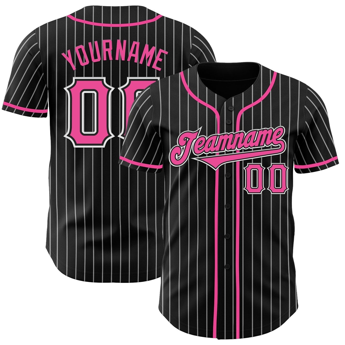Custom Black White Pinstripe Pink Authentic Baseball Jersey baseball jersey product view 1