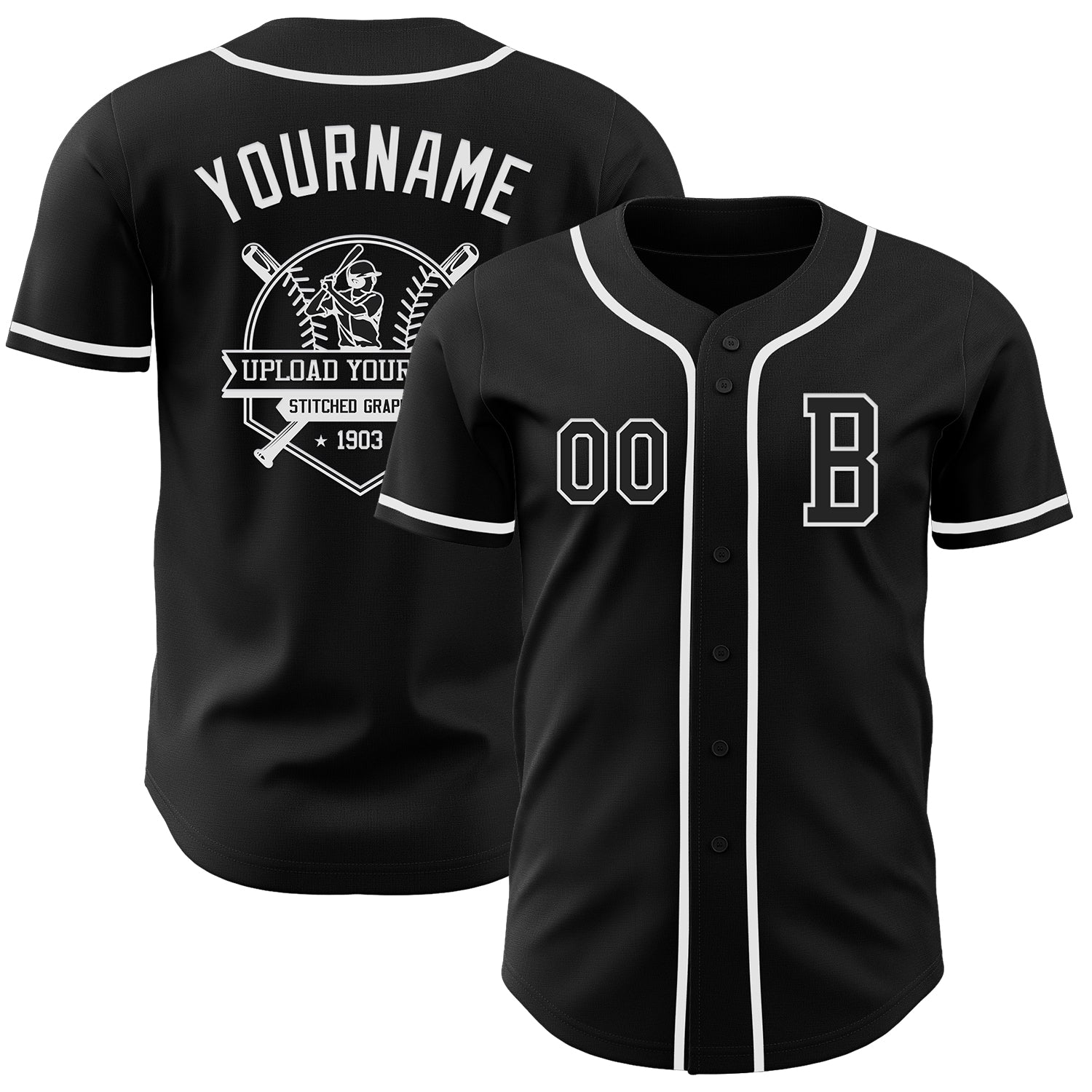 Custom Black White Authentic Baseball Jersey baseball jersey product view 5