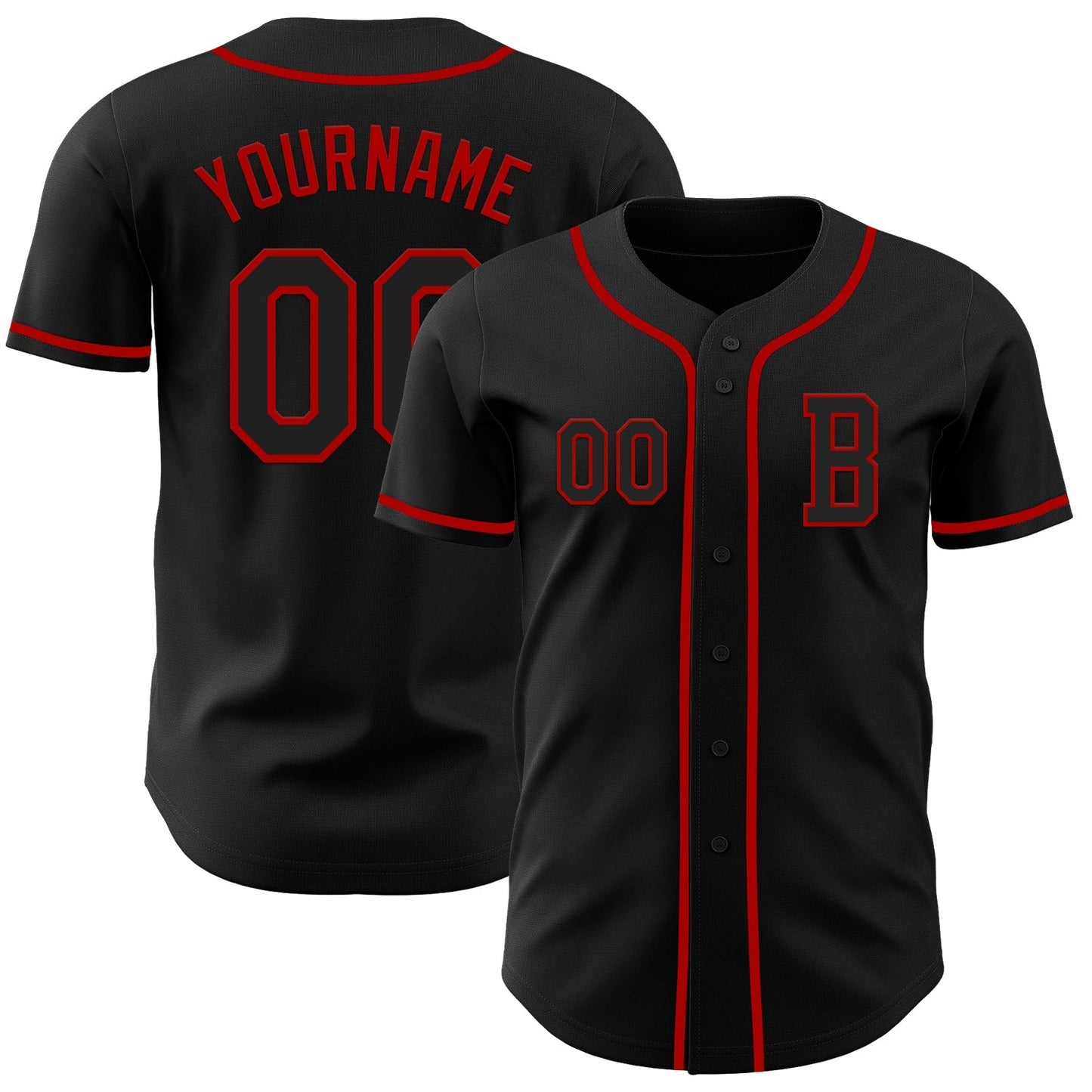 Custom Black Red Authentic Baseball Jersey baseball jersey product view 1
