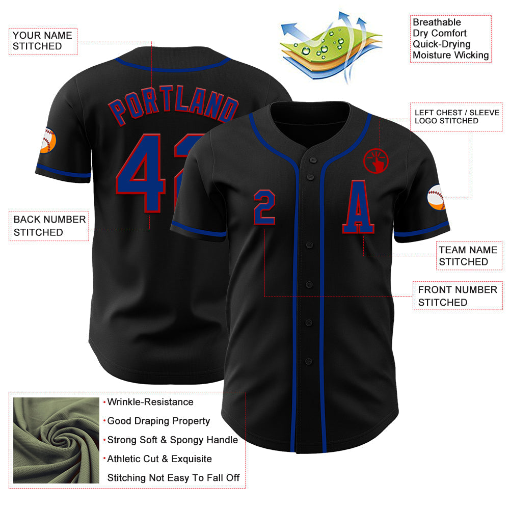 Custom Black Royal-Red Authentic Baseball Jersey baseball jersey product view 2