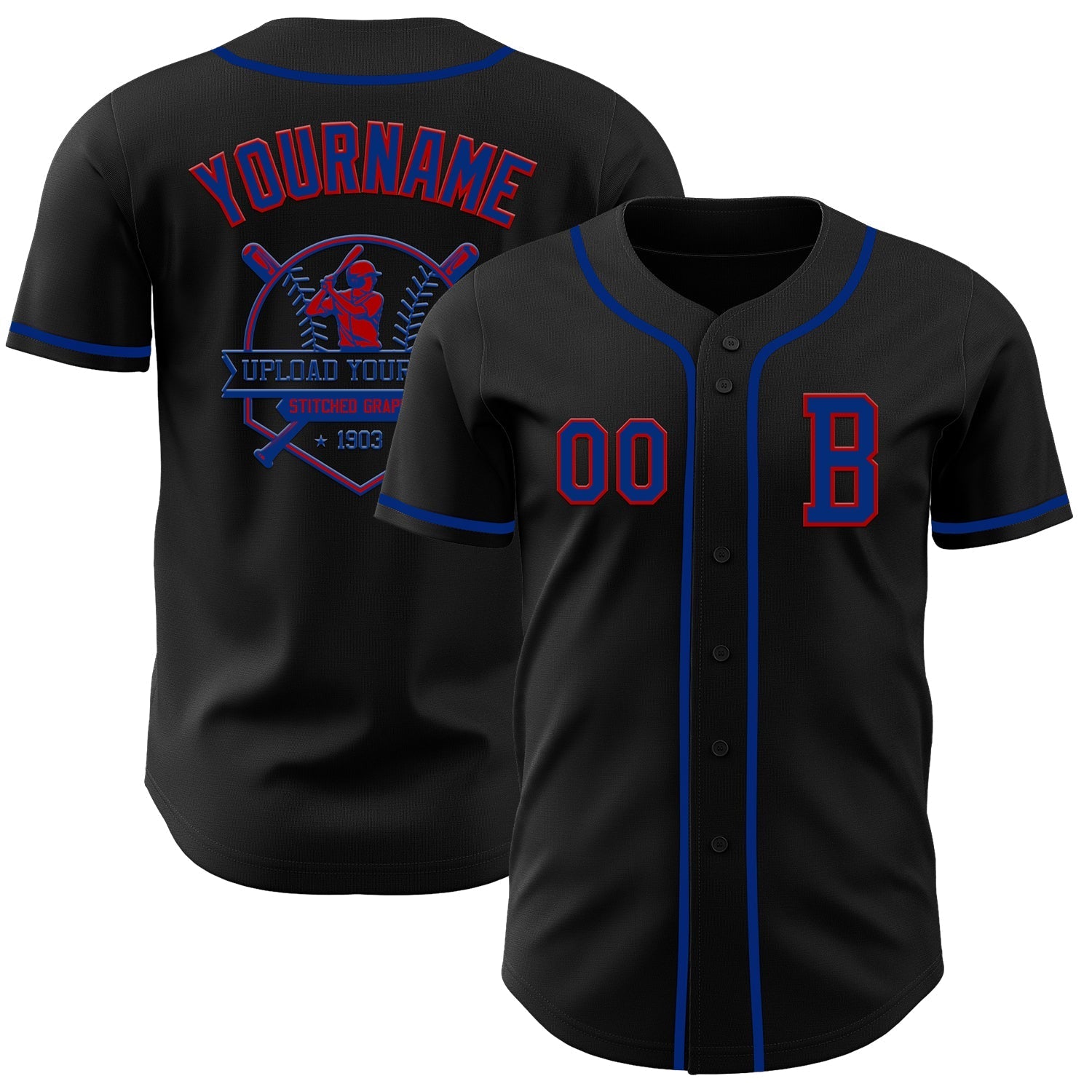 Custom Black Royal-Red Authentic Baseball Jersey baseball jersey product view 5
