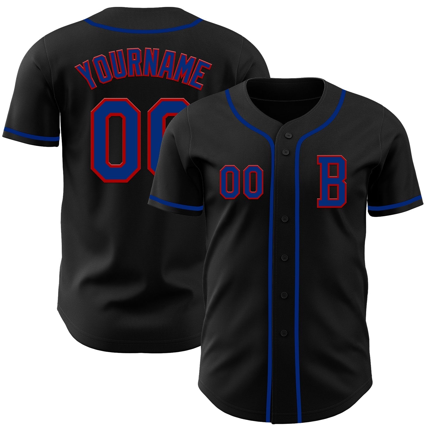 Custom Black Royal-Red Authentic Baseball Jersey baseball jersey product view 1