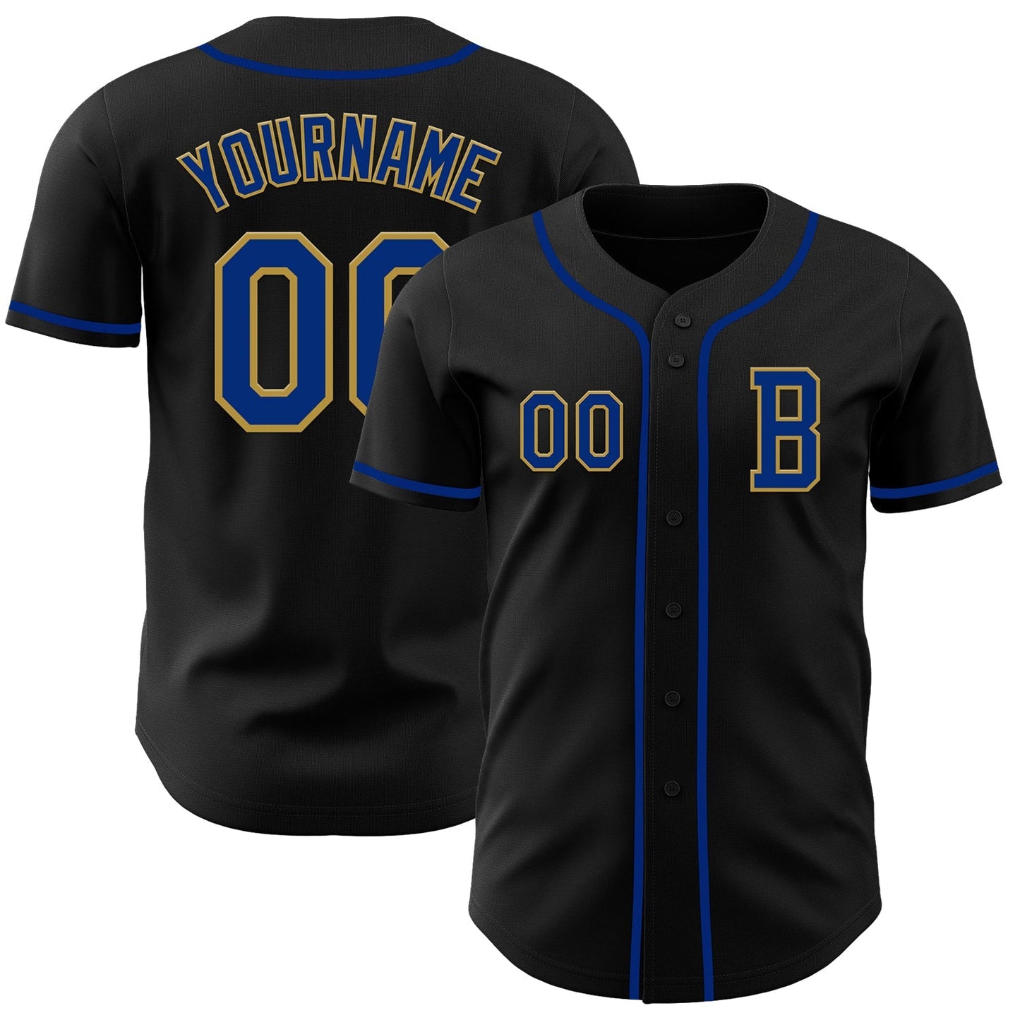 Custom Black Royal-Old Gold Authentic Baseball Jersey baseball jersey product view 1